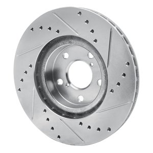 Subaru Impreza Brake Rotor (1) - Front Left - R1 Concepts - Drilled & Slotted - Silver - `17-`23